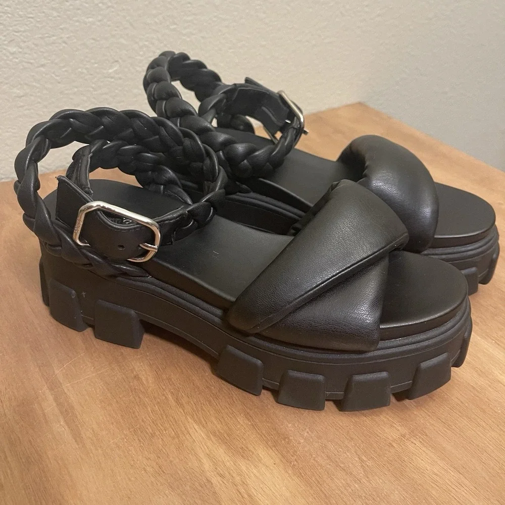 Circus Sam Edelman Gayle Chunky Sandals Braided Strap Y2K Grunge Goth Sz 6.5 EUC